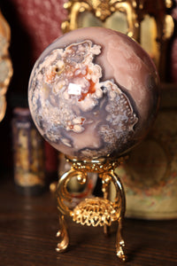 Soft Pink & Blue Flower Agate x Pink Amethyst Sphere with Druzy