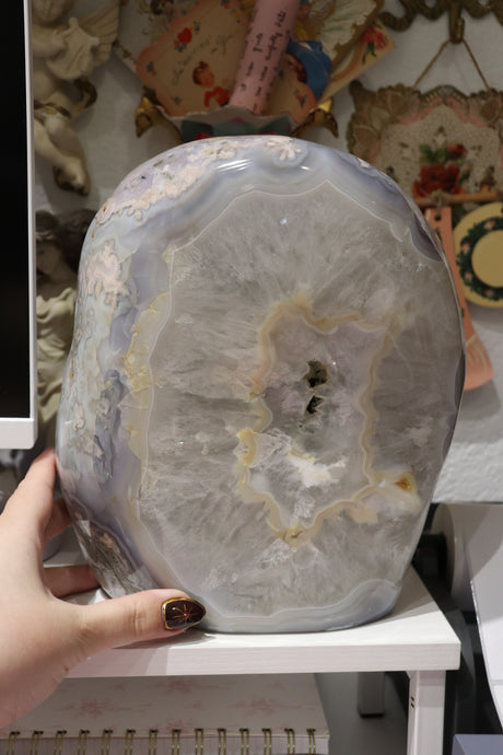 XL 22lbs Cool-Toned Blue Flower Agate with Quartz Freeform