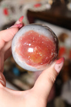 Load image into Gallery viewer, Sky Blue x Red Velvet Sea Jasper Sphere with Pyrite