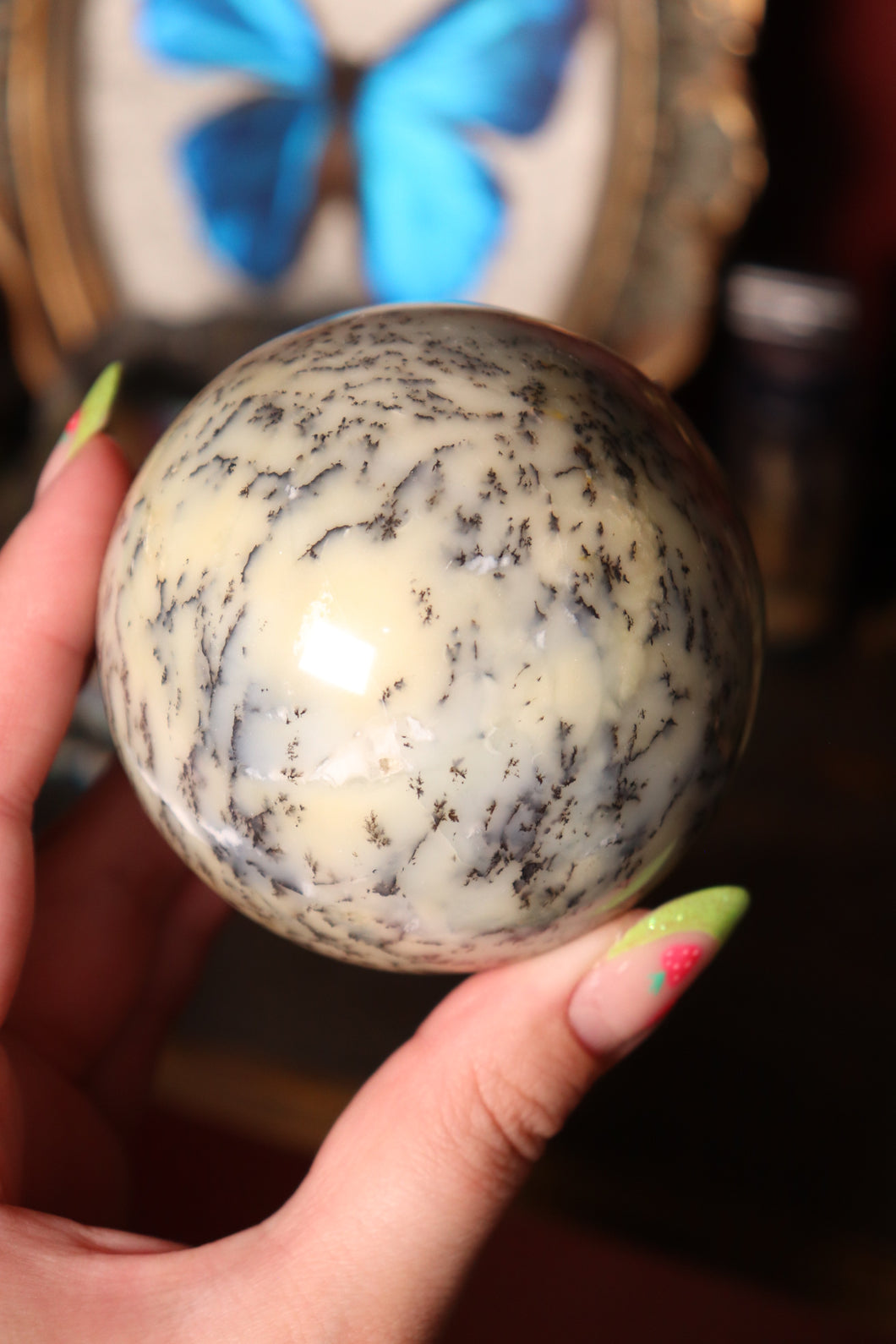 Milky Dendritic Opal Sphere