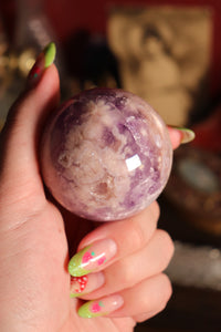 Juicy Purple & Pink Amethyst x Flower Agate Sphere with Druzy Cave