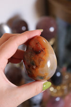 Load image into Gallery viewer, Green Mossy Carnelian Egg with Quartz
