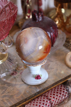 Load image into Gallery viewer, Cool-Toned Blue &amp; Orange Carnelian Sphere