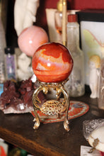 Load image into Gallery viewer, “Tie Dye” Carnelian Sphere with Blue