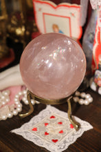 Load image into Gallery viewer, Gemmy Rainbow &amp; Shimmer-Filled Light Pink Star Rose Quartz Sphere (RQ5)