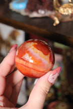 Load image into Gallery viewer, “Tie Dye” Carnelian Sphere with Blue