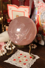Load image into Gallery viewer, Gemmy Rainbow &amp; Shimmer-Filled Light Pink Star Rose Quartz Sphere (RQ5)