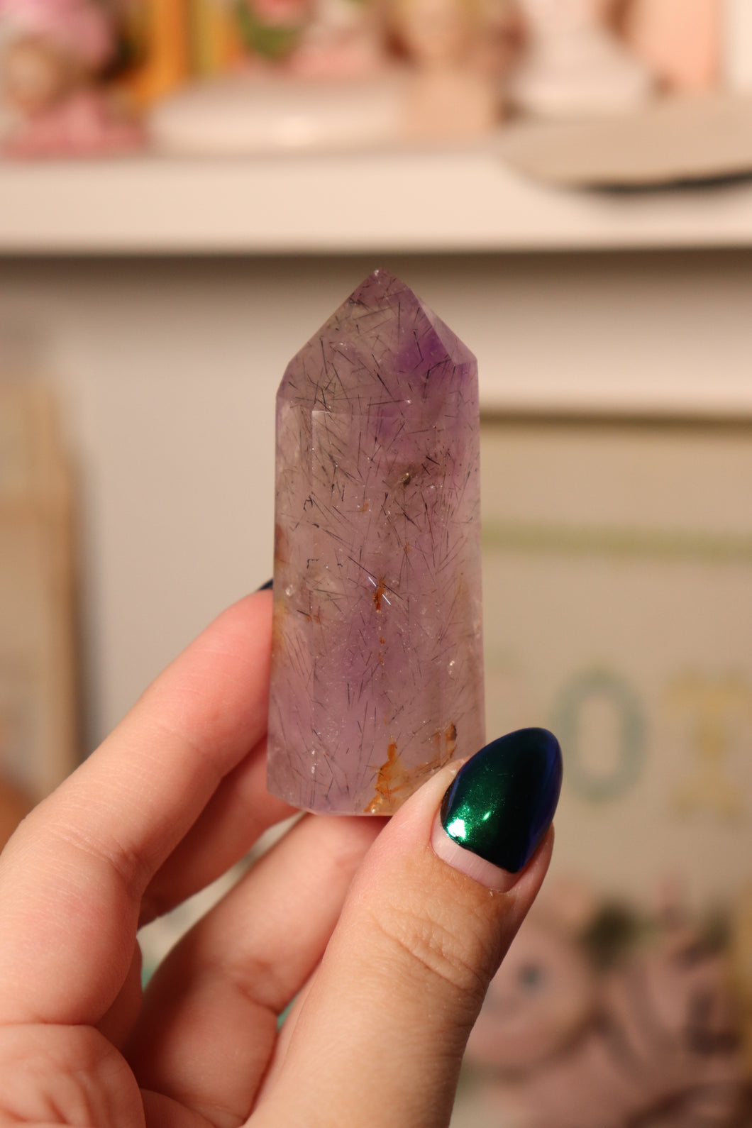 Amethyst Tower with Black Rutile Inclusions