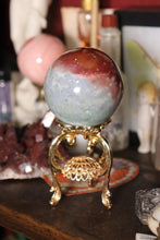 Load image into Gallery viewer, Sky Blue x Red Velvet Sea Jasper Sphere with Pyrite