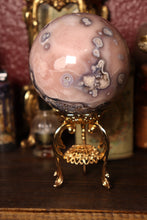 Load image into Gallery viewer, Soft Pink &amp; Blue Flower Agate x Pink Amethyst Sphere with Druzy