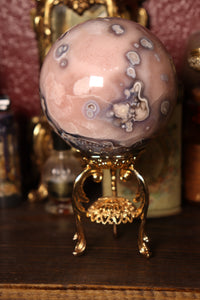 Soft Pink & Blue Flower Agate x Pink Amethyst Sphere with Druzy