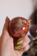 Load image into Gallery viewer, Strawberry-Toned Toasty Carnelian Sphere with Mossy Inclusions