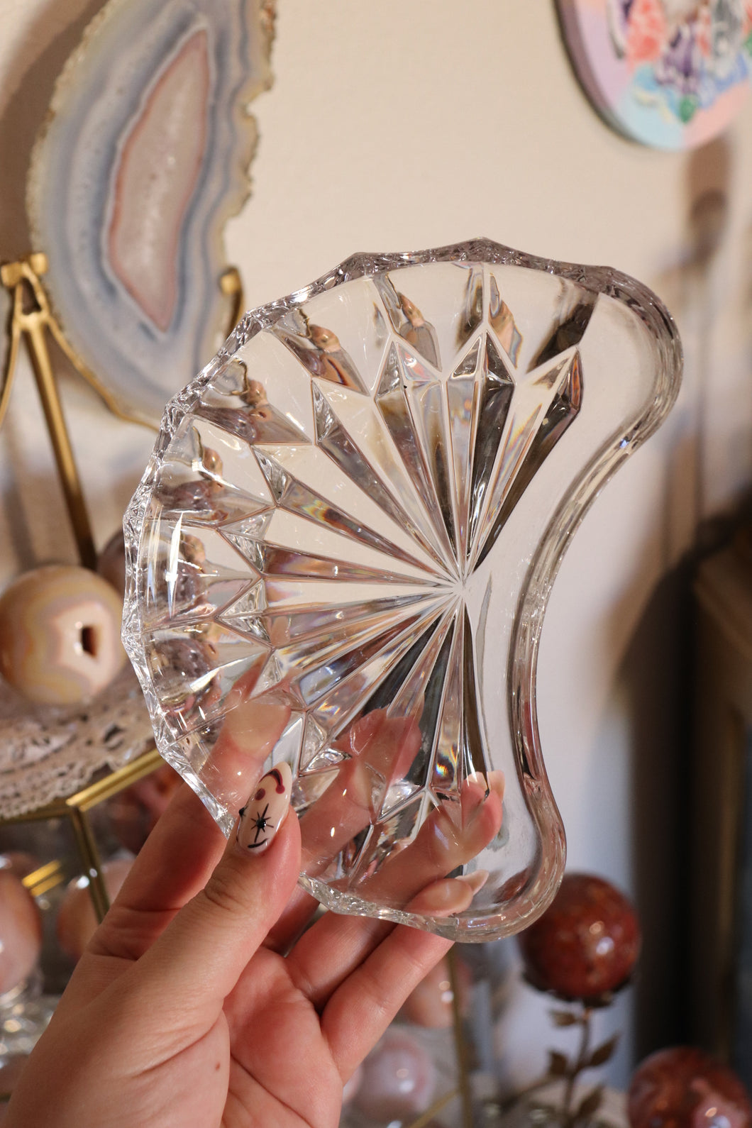 (1) Vintage Lead Crystal Crescent Moon Dish