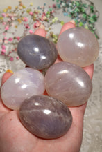 Load image into Gallery viewer, (1) Lavender/Blue Rose Quartz Palmstone