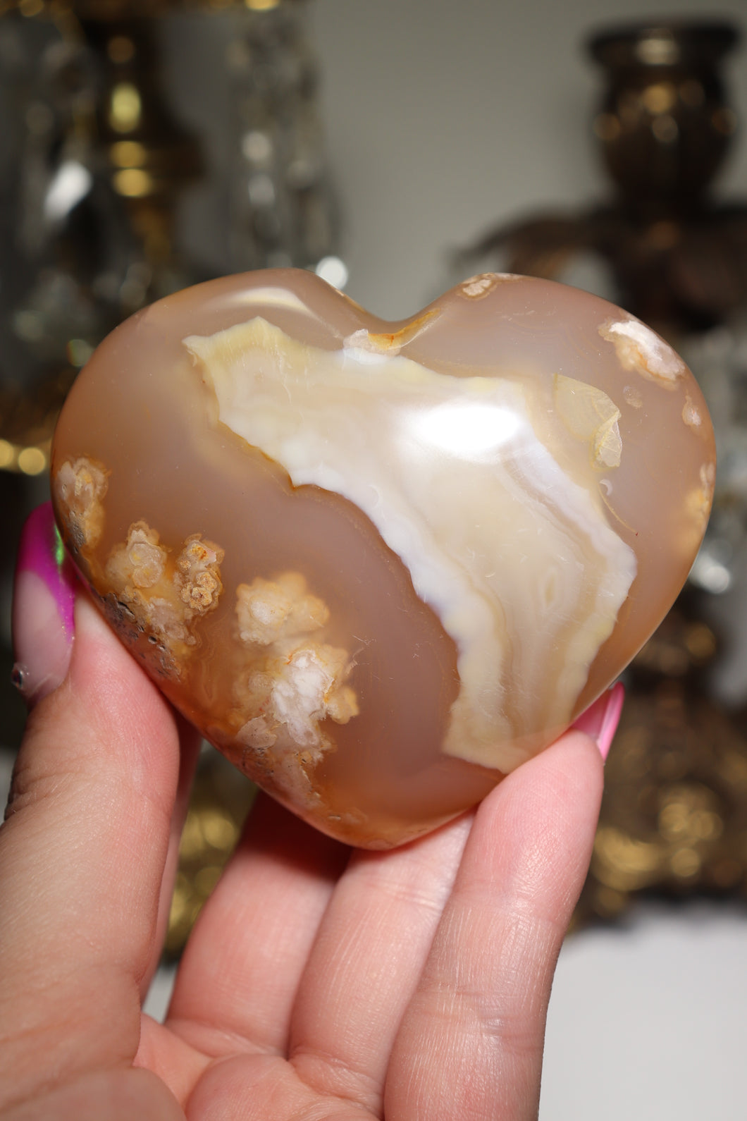 “Cream Puff” Flower Agate Heart